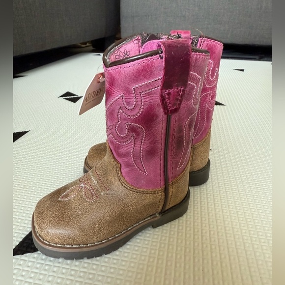 Shyanne|NWT,Brown & pink toddler leather boots, ,cowgirl western style•••!Size 3 - Picture 2 of 13